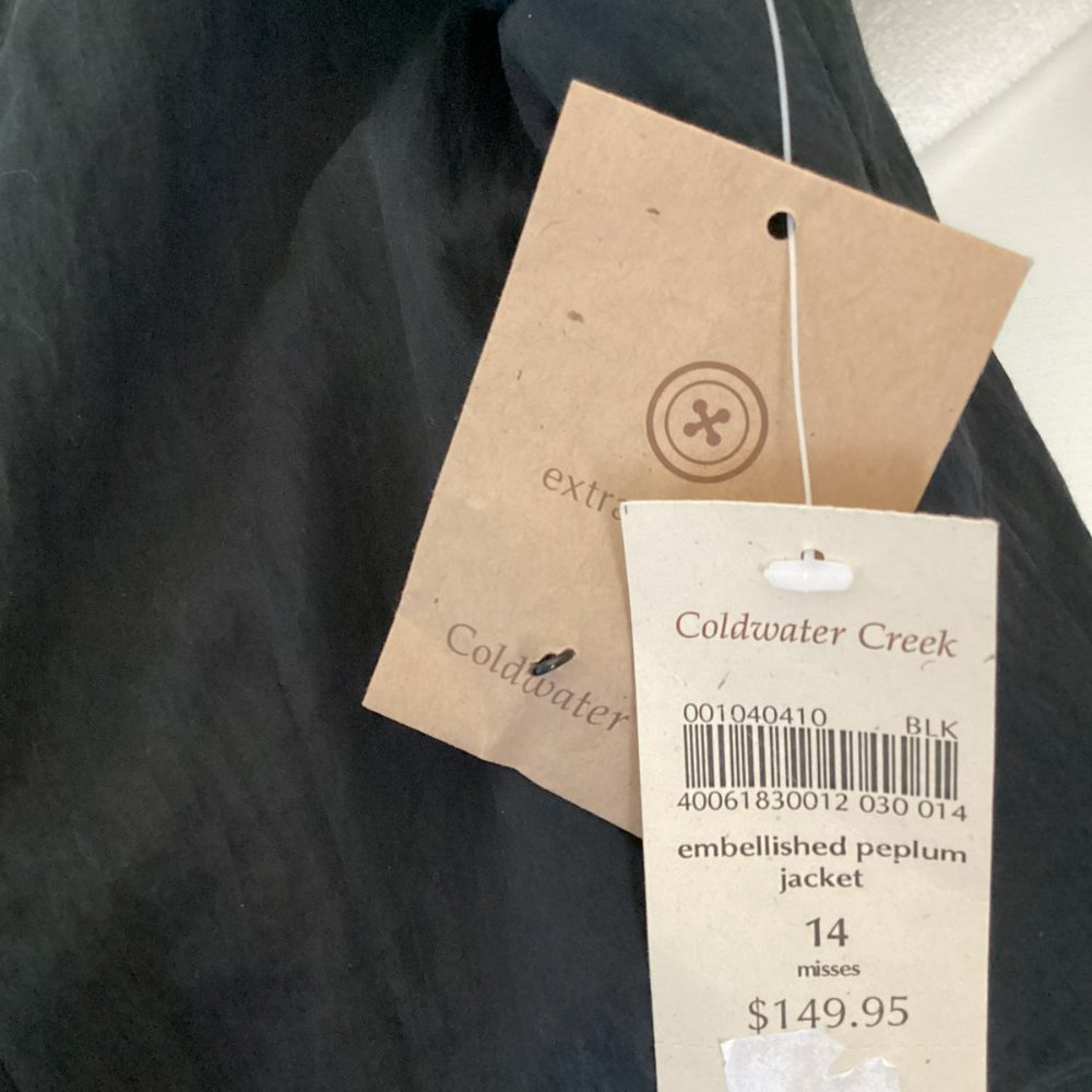 NWT Coldwater Creek Women's Bead Embellished Peplum Jacket in Black Size 14 - Picture 7 of 7